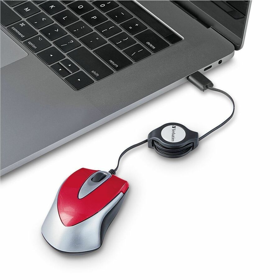 Verbatim USB-C Mini Optical Travel Mouse-Red - Optical - Cable - Red - 1 Pack - USB Type C - 3 Button(s)