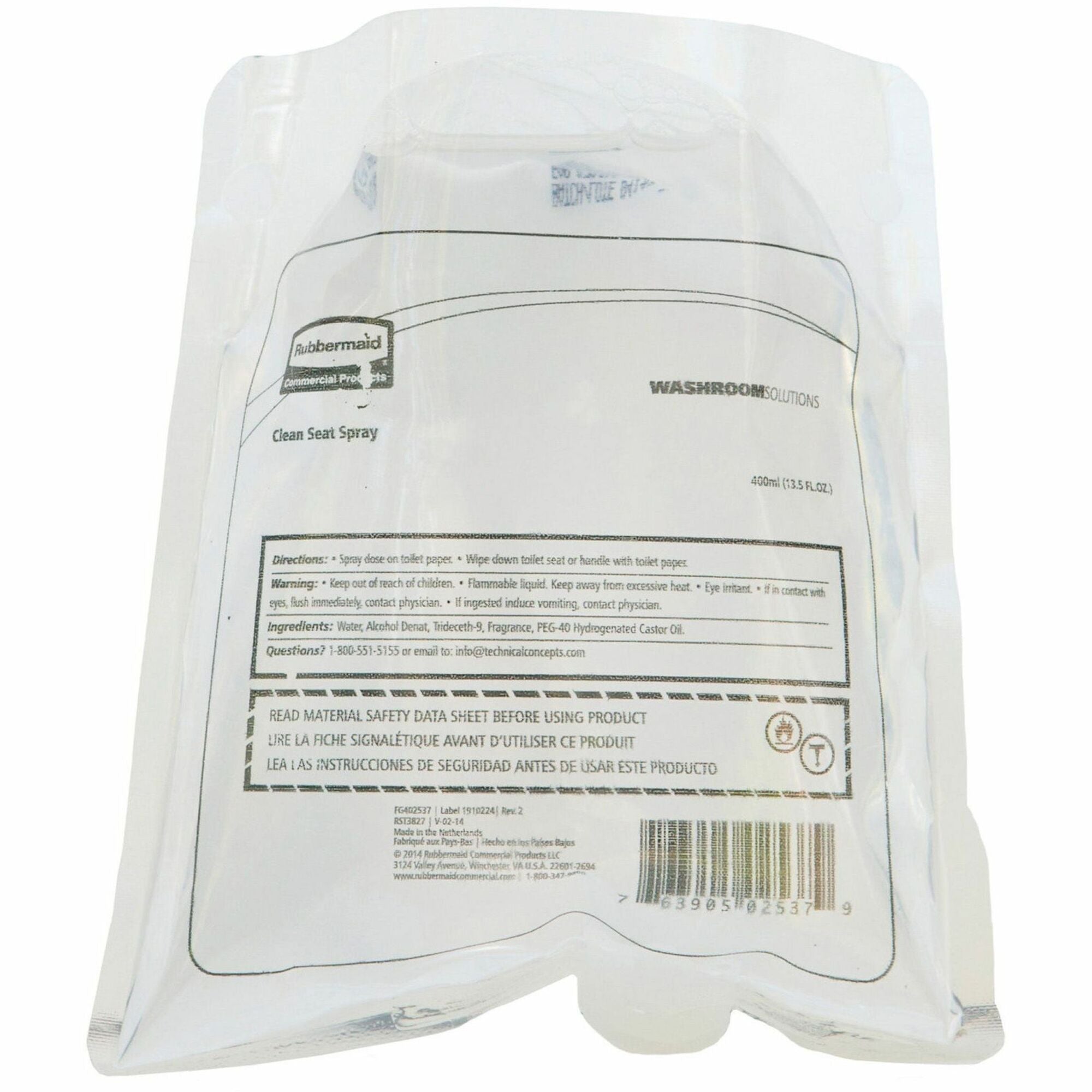 Rubbermaid Commercial Clean Seat Refill Spray - Ready-To-Use - 13.5 fl oz (0.4 quart) - Pleasant Scent - 12 / Carton - Hygienic