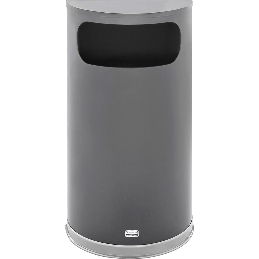 Rubbermaid Commercial 9-gallon Half Round Indoor Decorative Waste Container - 9 gal Capacity - Half-round - Fire-Safe, Recyclable - 32.5" Height x 17.6" Width x 8.8" Depth - Steel, Vinyl, Metal - Chrome - 1 Each