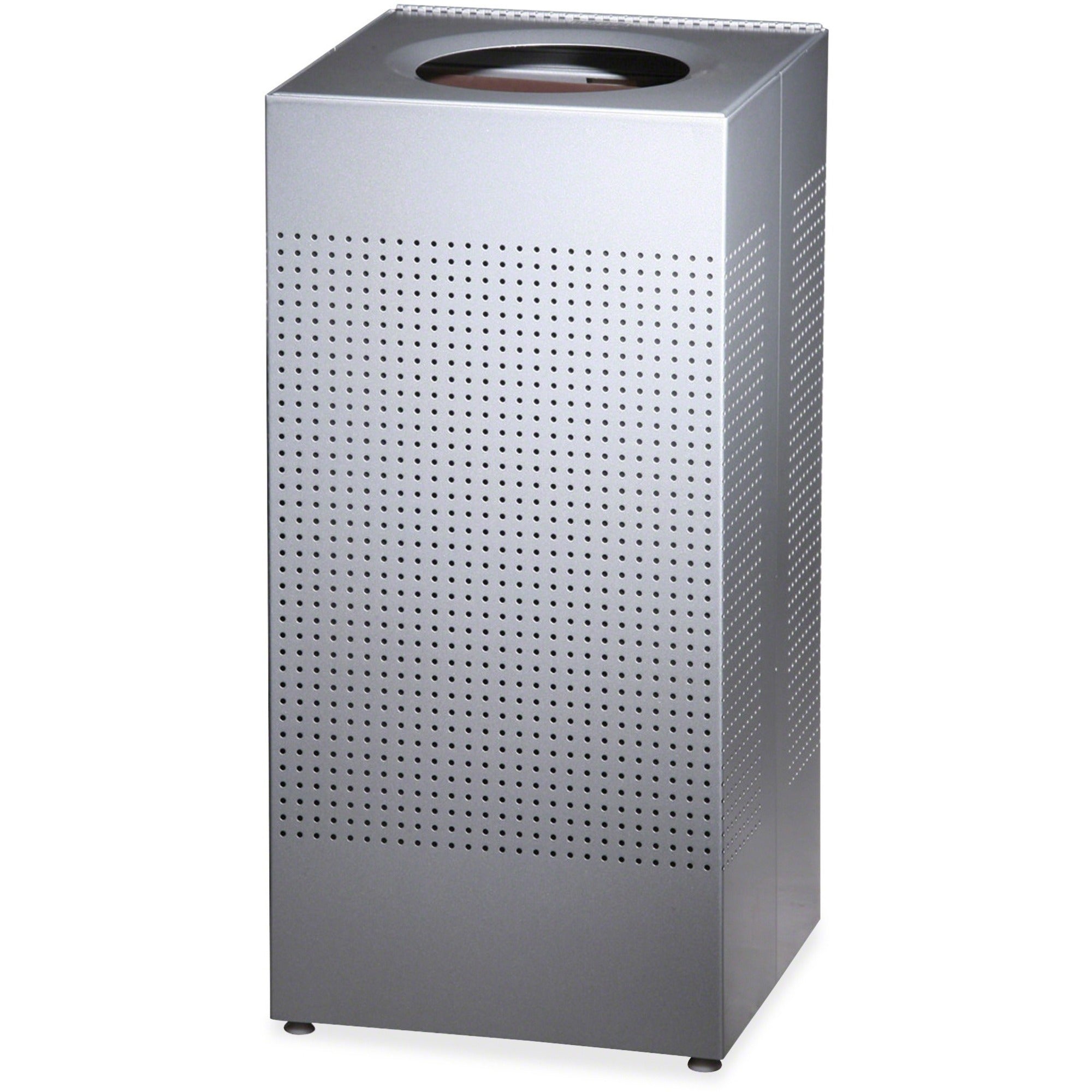 Rubbermaid Commercial Silhouettes 16G Waste Container - 16 gal Capacity - Square - Perforated, Fire-Safe, Durable - 30.4" Height x 14.8" Width x 14.8" Depth - Steel, Metal - Silver Metallic - 1 Each - 