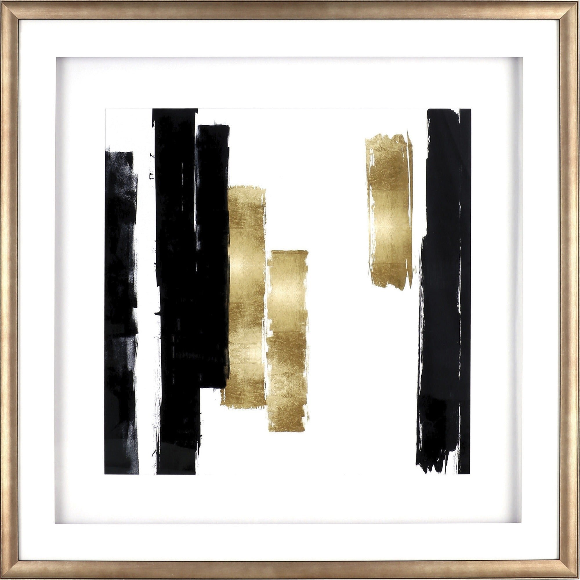 Lorell Blocks II Framed Abstract Artwork - 29.50" x 29.50" Frame Size - 1 Each - Black, Gold