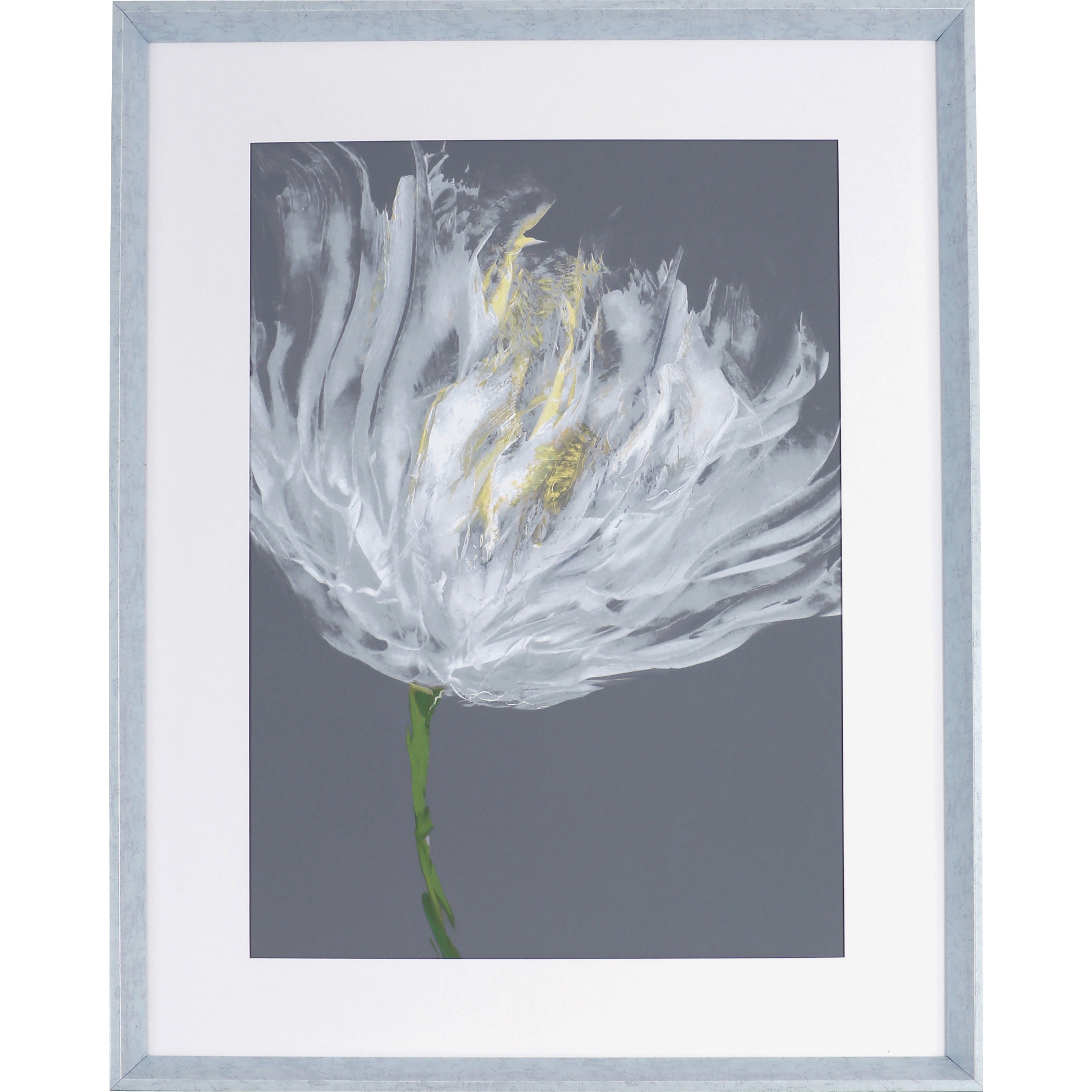 Lorell White Flower I Framed Abstract Art - 27.50" x 35.50" Frame Size - 1 Each - Gray, White