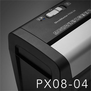 GBC ShredMaster PX08-04 Cross-Cut Paper Shredder - Non-continuous Shredder - Super Cross Cut - 8 Per Pass - for shredding Staples, Paper Clip - P-3 - 5.90 ft/min - 9" Throat - 3 Minute Run Time - 3.96 gal Wastebin Capacity - Black, Chrome