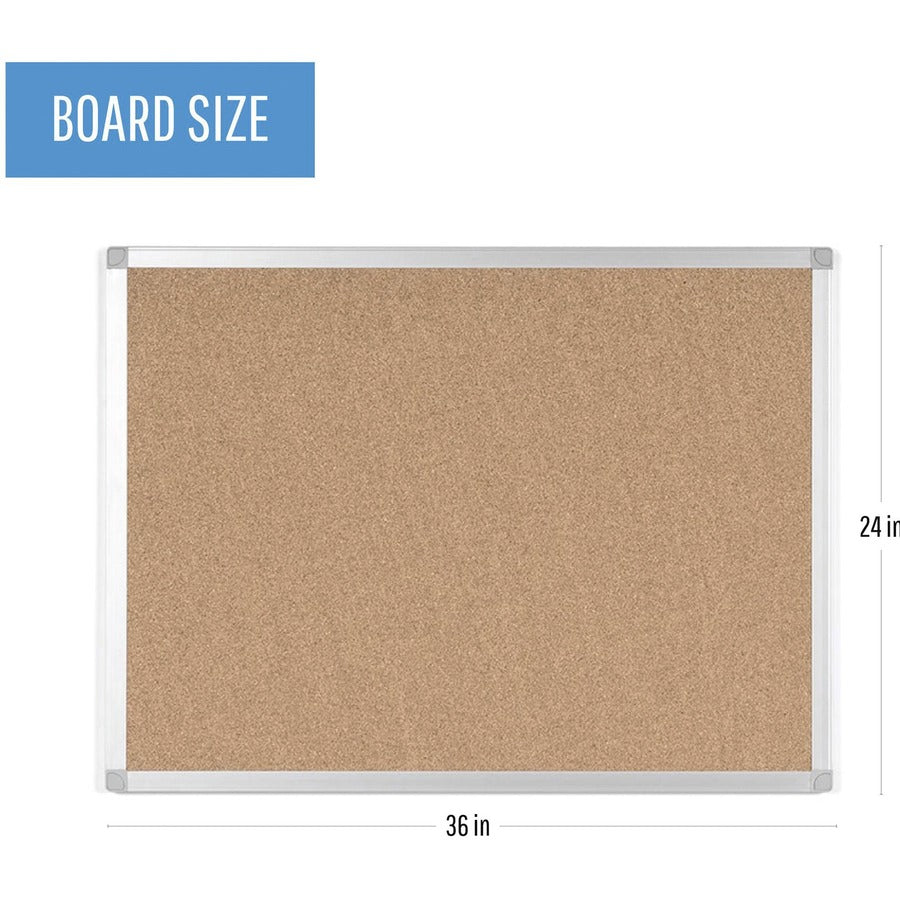 Bi-silque Ayda Cork Bulletin Board - 0.50" Height x 24" Width x 36" Depth - Cork Surface - Self-healing, Durable, Resilient, Heavy-gauge - Aluminum Frame - 1 Each - 24" x 36" x 0.5