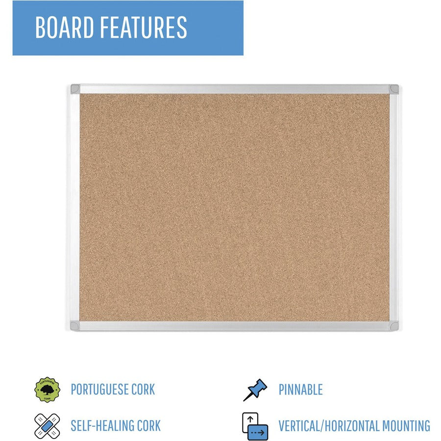 Bi-silque Ayda Cork Bulletin Board - 0.50" Height x 24" Width x 36" Depth - Cork Surface - Self-healing, Durable, Resilient, Heavy-gauge - Aluminum Frame - 1 Each - 24" x 36" x 0.5