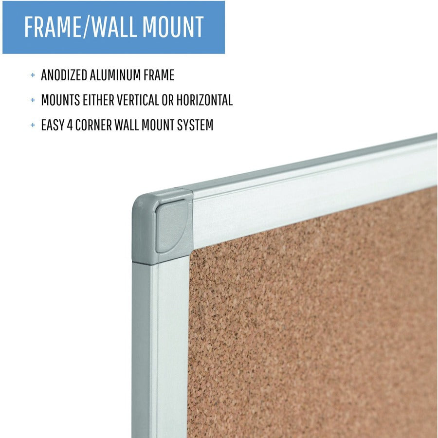 Bi-silque Ayda Cork Bulletin Board - 0.50" Height x 36" Width x 48" Depth - Cork Surface - Self-healing, Durable, Resilient, Heavy-gauge - Aluminum Frame - 1 Each