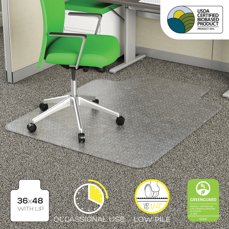 Deflecto EconoMat Chair Mat - Commercial, Carpet - 48" Length x 36" Width x 0.100" Thickness - Lip Size 10" Length x 19" Width - Clear - 1Each