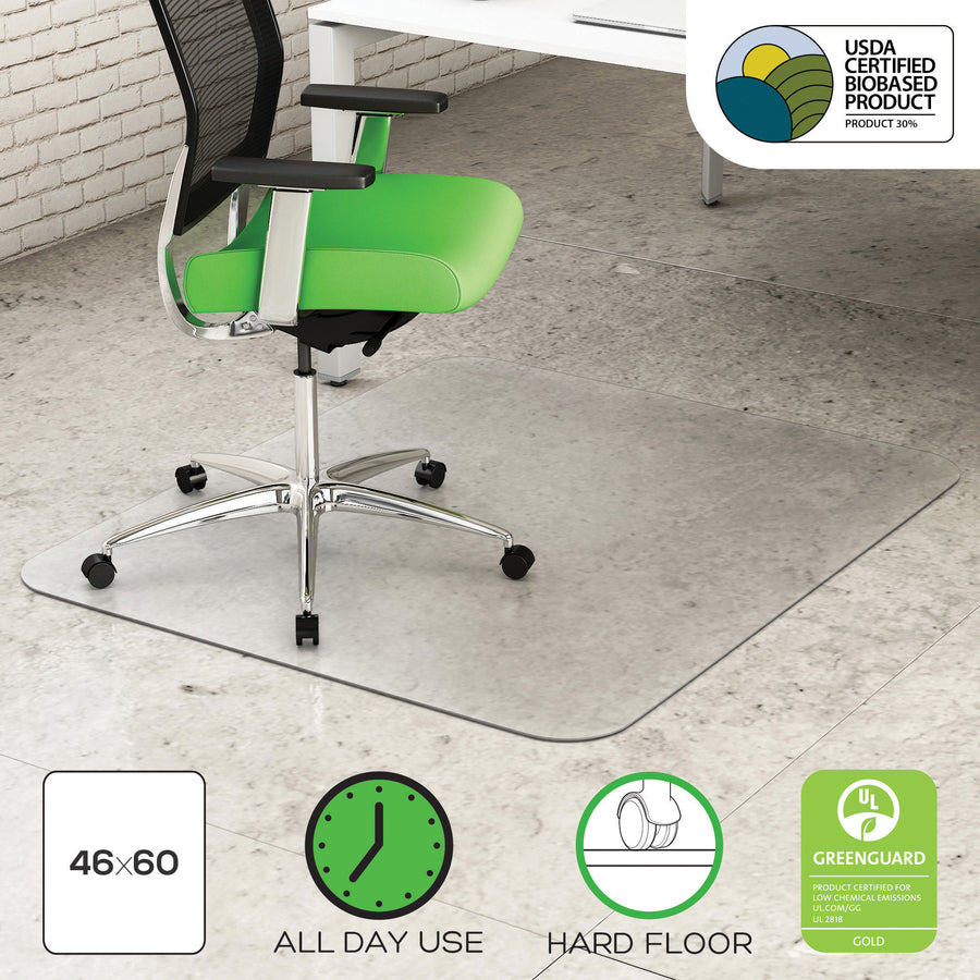 Deflecto Earth Source Hard Floor Mat - Commercial, Carpet, Hard Floor - 60" Length x 46" Width x 0.100" Thickness - Rectangular - Clear - 1Each