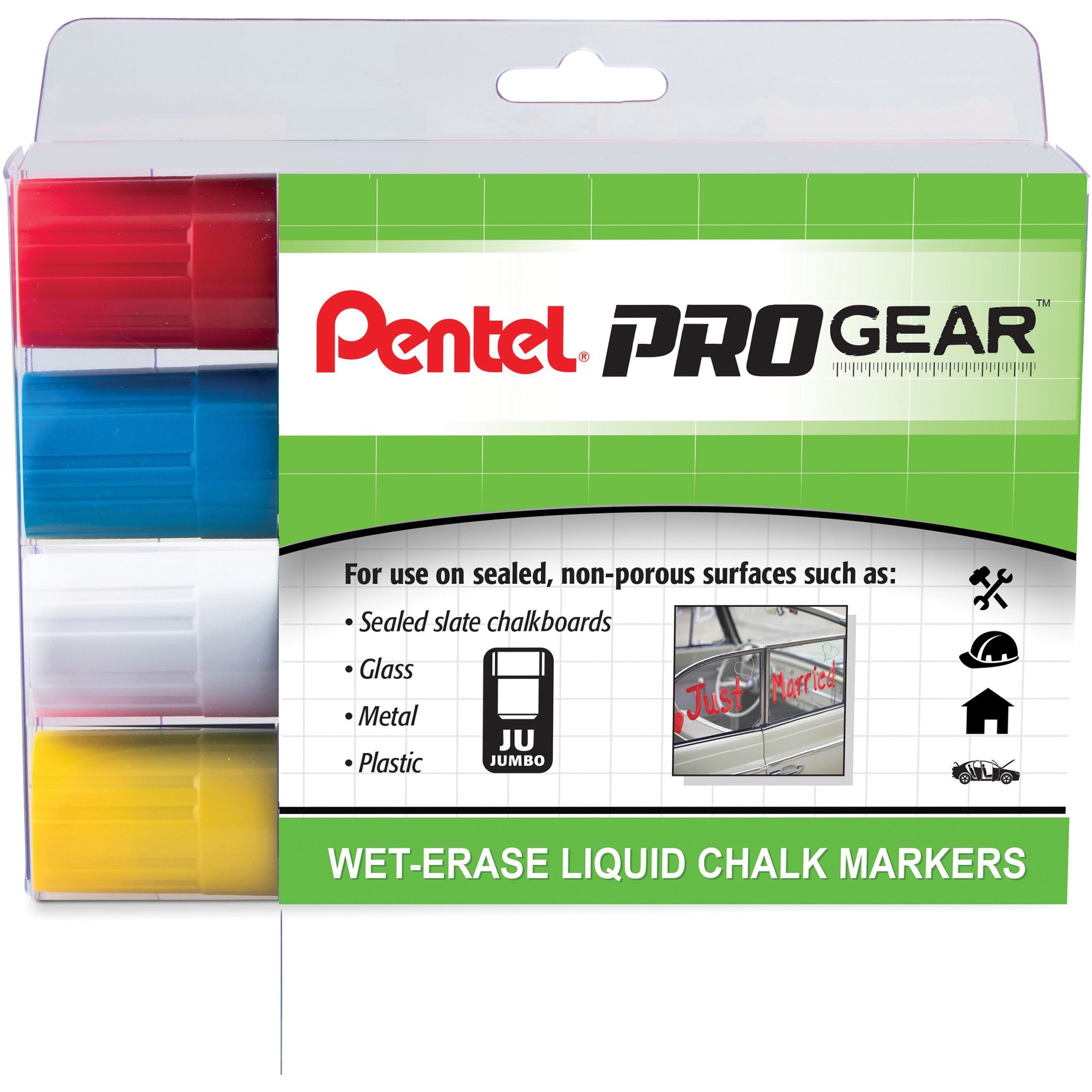 pentel-progear-wet-erase-liquid-chalk-marker-jumbo-marker-point-chisel-marker-point-stylechalk-based-ink-4-pack_pensmw56pgpc4m1 - 1