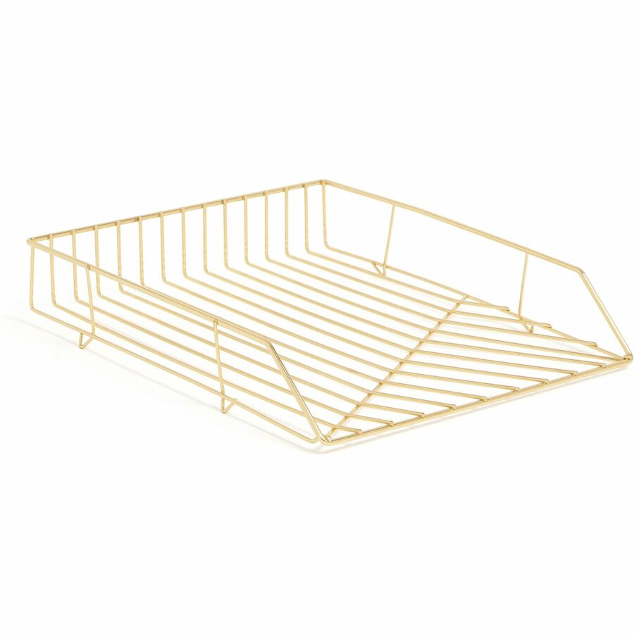 Vena Desktop Organization Kit, 8 Compartments, Letter Sorter, Paper Tray, Pencil Cup, Gold, Metal