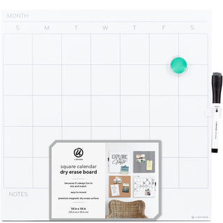 U Brands Magnetic Dry Erase Calendar Board - 14.6" Height x 14" Width - White Painted Steel Surface - Square - Horizontal - 1 Each