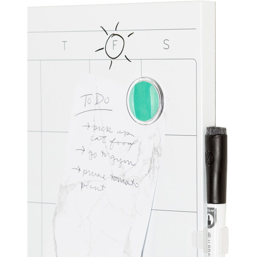 U Brands Magnetic Dry Erase Calendar Board - 14.6" Height x 14" Width - White Painted Steel Surface - Square - Horizontal - 1 Each