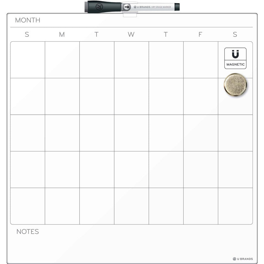 U Brands Magnetic Dry Erase Calendar Board - 14.6" Height x 14" Width - White Painted Steel Surface - Square - Horizontal - 1 Each