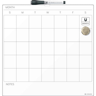 U Brands Magnetic Dry Erase Calendar Board - 14.6" Height x 14" Width - White Painted Steel Surface - Square - Horizontal - 1 Each