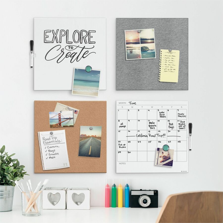 U Brands Magnetic Dry Erase Board - 14.7" Height x 14" Width - White Painted Steel Surface - Square - Horizontal/Vertical - 1 Each
