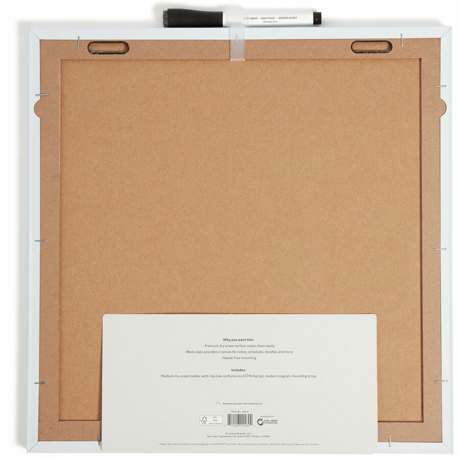 U Brands Magnetic Dry Erase Board - 14.7" Height x 14" Width - White Painted Steel Surface - Square - Horizontal/Vertical - 1 Each