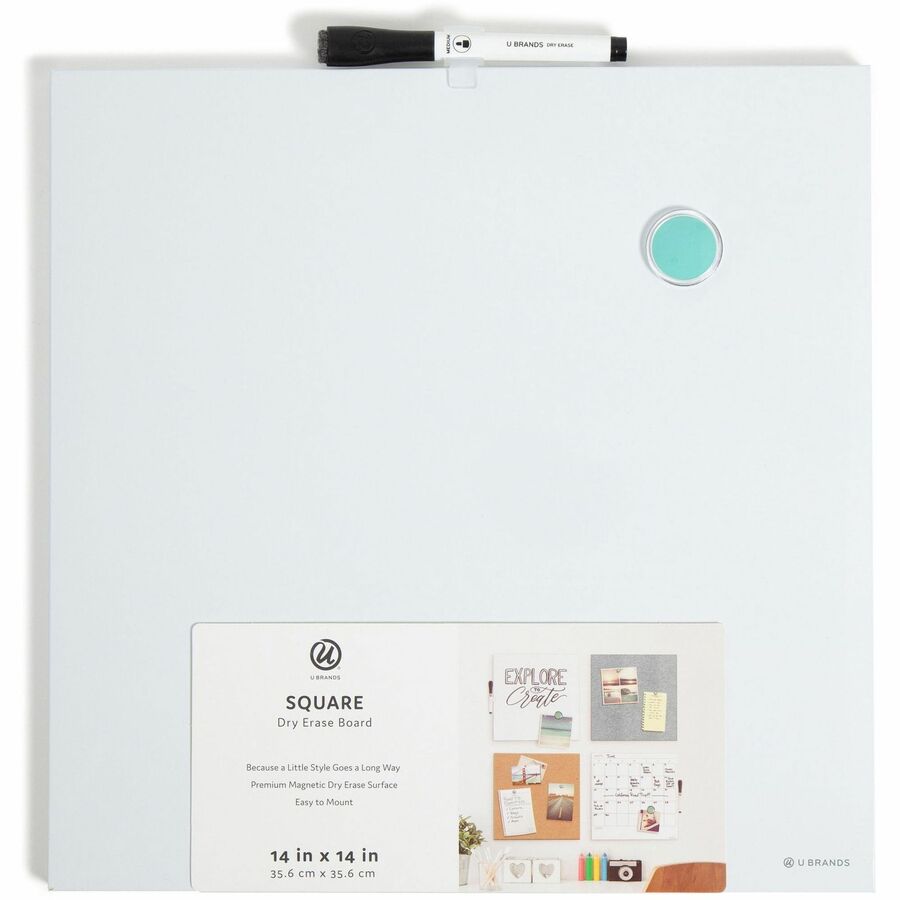 U Brands Magnetic Dry Erase Board - 14.7" Height x 14" Width - White Painted Steel Surface - Square - Horizontal/Vertical - 1 Each