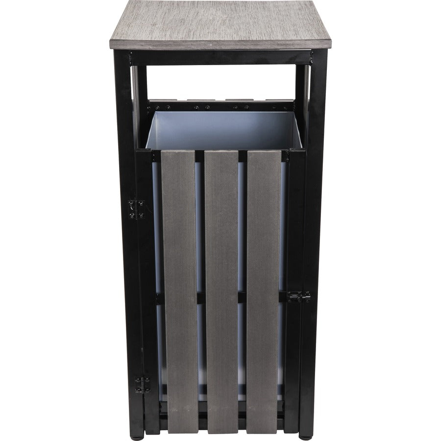 Lorell Faux Wood Outdoor Waste Bin - Rectangular - Weather Resistant - 33.6" Height - Polystyrene - Weathered Charcoal - 1 Each