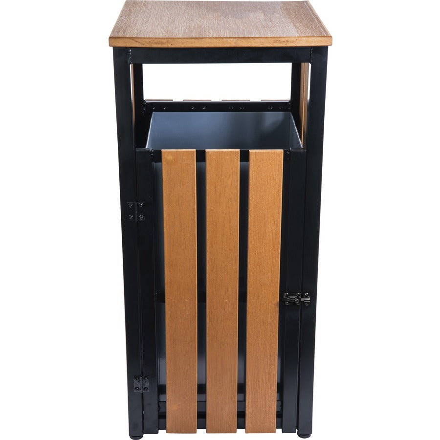 Lorell Faux Wood Outdoor Waste Bin - Rectangular - Weather Resistant - 33.6" Height x 15.8" Width x 15.8" Depth - Polystyrene - Teak - 1 Each