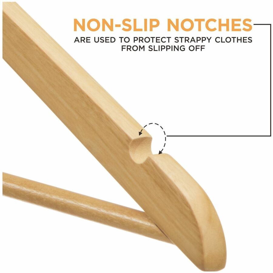 Lorell Wooden Coat Hangers - for Coat, Clothes, Garment - Wooden, Metal - Natural - 30 / Carton