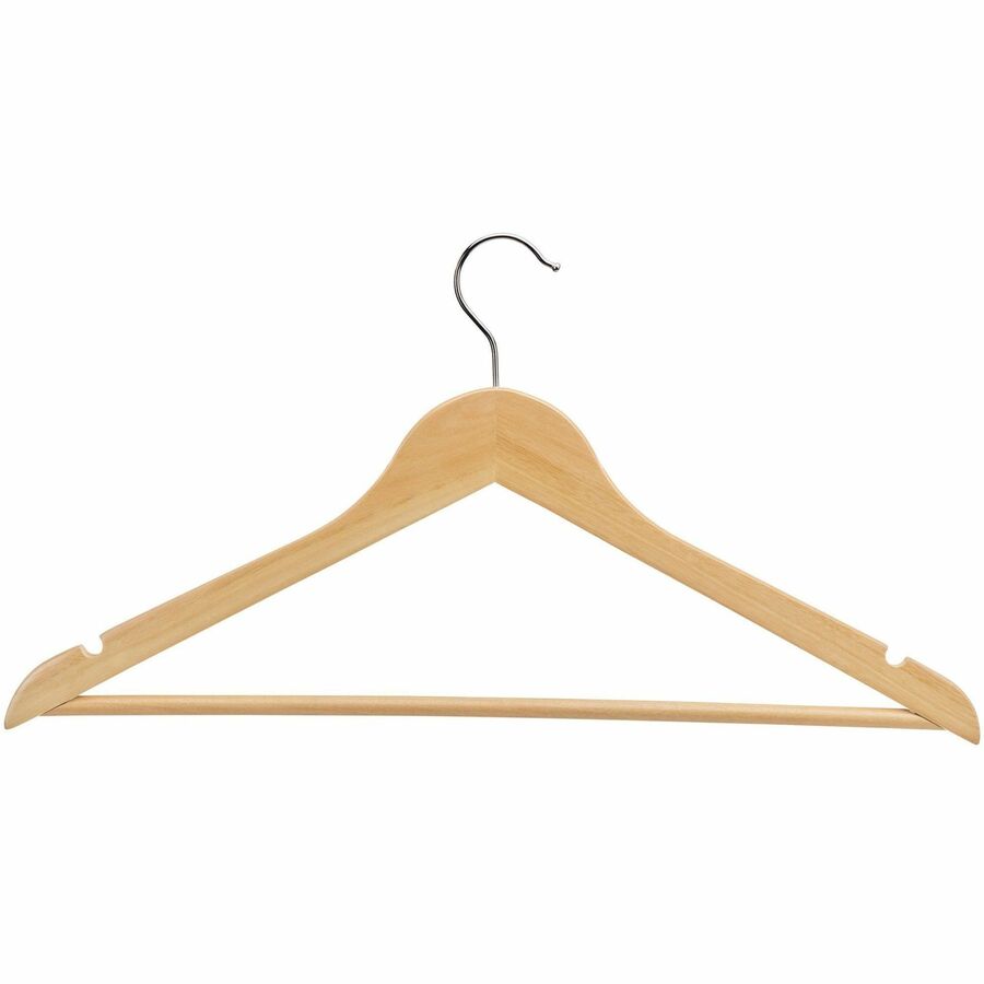 Lorell Wooden Coat Hangers - for Coat, Clothes, Garment - Wooden, Metal - Natural - 30 / Carton