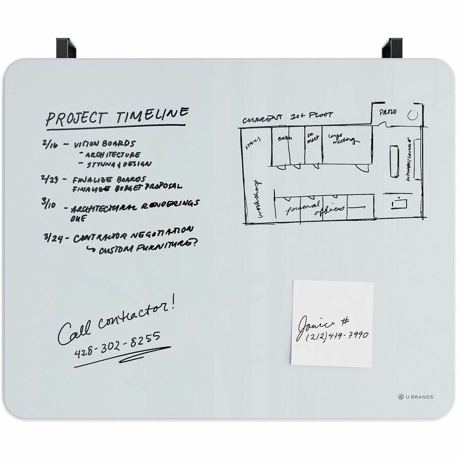 U Brands Frosted Glass Dry Erase Board - 16" (1.3 ft) Width x 20" (1.7 ft) Height - Frosted White Tempered Glass Surface - Rectangle - Horizontal - Magnetic - 1 Each