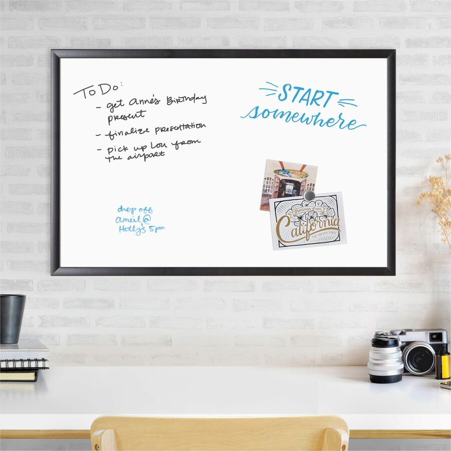 Magnetic Dry Erase Board with Wood Frame, 35 x 23, White Surface, Black Frame