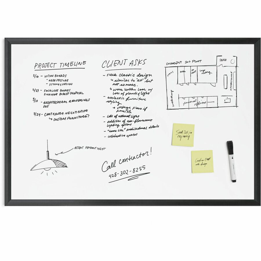 Magnetic Dry Erase Board with Wood Frame, 35 x 23, White Surface, Black Frame