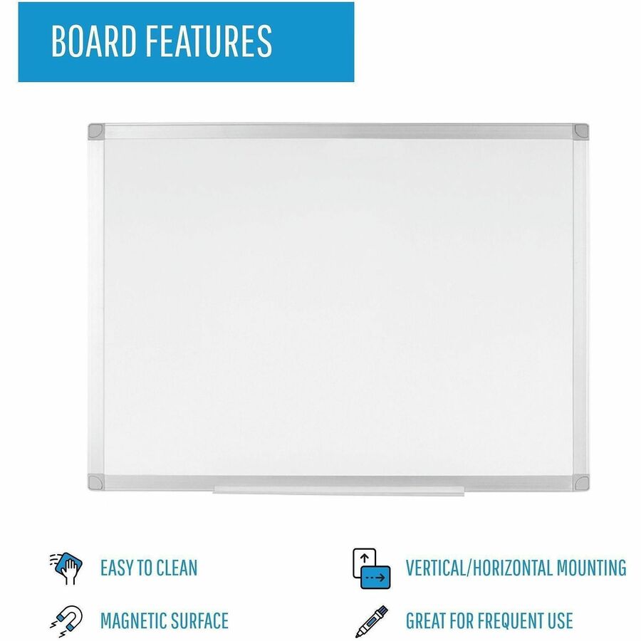 Bi-silque Ayda Steel Dry Erase Board - 36" (3 ft) Width x 24" (2 ft) Height - White Steel Surface - Aluminum Frame - Rectangle - Horizontal/Vertical - Magnetic - 1 Each
