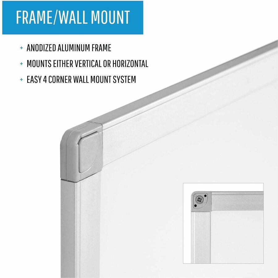 Bi-silque Ayda Steel Dry Erase Board - 36" (3 ft) Width x 24" (2 ft) Height - White Steel Surface - Aluminum Frame - Rectangle - Horizontal/Vertical - Magnetic - 1 Each