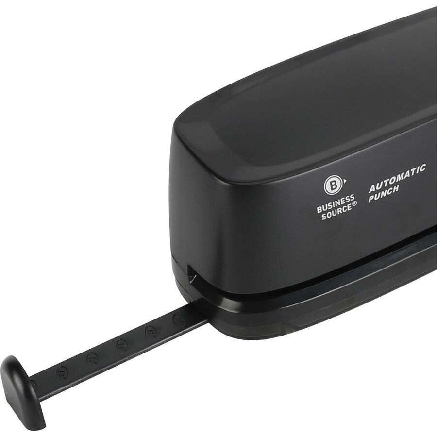 Business Source Electric Hole Punch - 3 Punch Head(s) - 10 Sheet of 20lb Paper - 9/32" Punch Size - 2.6" x 11.9" x 3.2" - Black