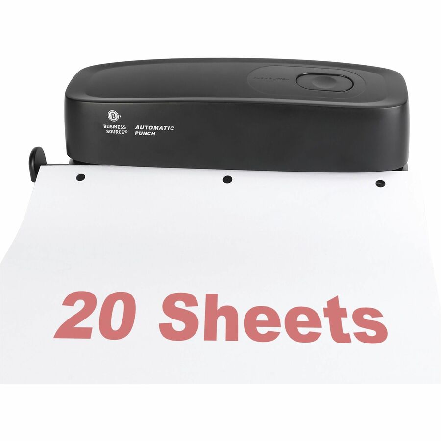 Business Source Electric Hole Punch - 3 Punch Head(s) - 10 Sheet of 20lb Paper - 9/32" Punch Size - 2.6" x 11.9" x 3.2" - Black