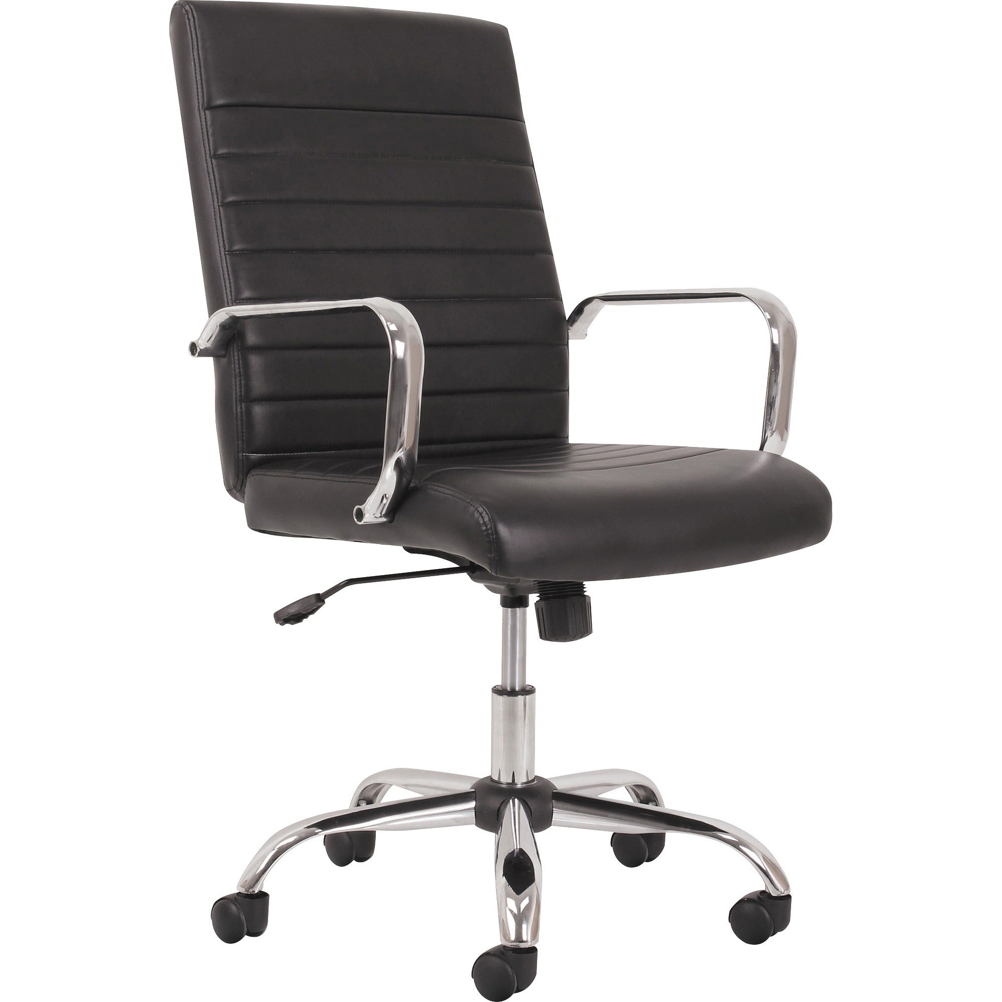 5-Eleven Mid-Back Executive Chair, Supports Up to 250 lb, 17.1" to 20" Seat Height, Black Seat/Back, Chrome Base
