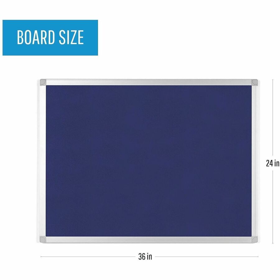 MasterVision Ayda Fabric 24"W Bulletin Board - Blue Fabric Surface - Tackable, Sleek Style, Robust - 1 Each - 0.5" x 24