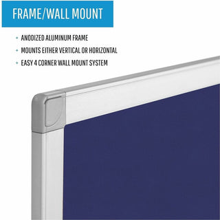 MasterVision Ayda Fabric 24"W Bulletin Board - Blue Fabric Surface - Tackable, Sleek Style, Robust - 1 Each - 0.5" x 24