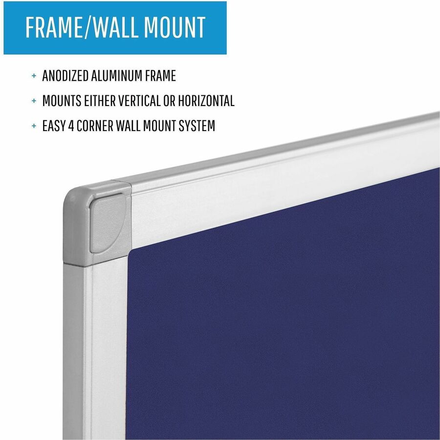 MasterVision Ayda Fabric 24"W Bulletin Board - Blue Fabric Surface - Tackable, Sleek Style, Robust - 1 Each - 0.5" x 24