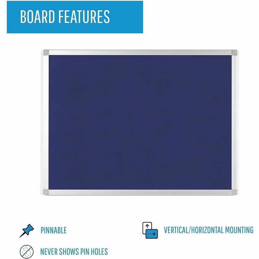 MasterVision Ayda Fabric 36"W Bulletin Board - Blue Fabric Surface - Robust, Tackable, Sleek Style - 1 Each - 0.5" x 36