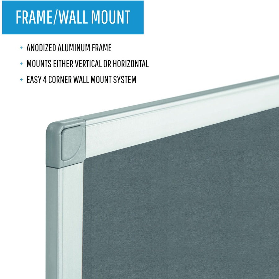 Bi-silque Ayda Fabric 24"W Bulletin Board - Gray Fabric Surface - Robust, Tackable, Sleek Style - 1 Each - 0.5" x 24