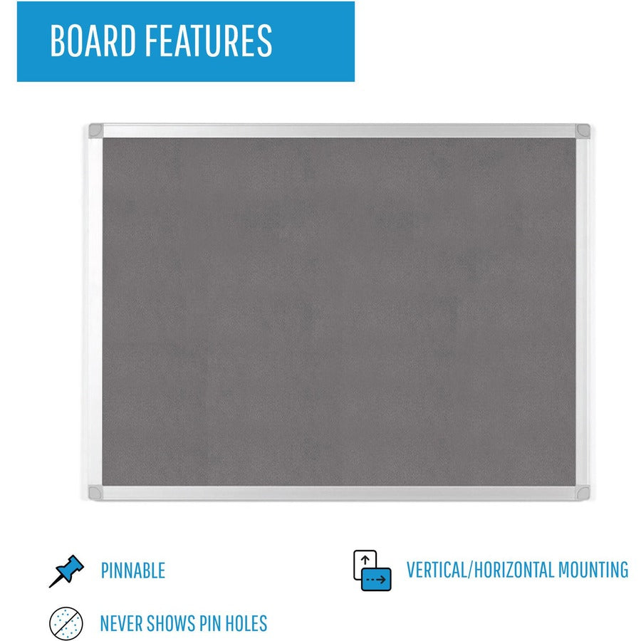 Bi-silque Ayda Fabric 24"W Bulletin Board - Gray Fabric Surface - Robust, Tackable, Sleek Style - 1 Each - 0.5" x 24