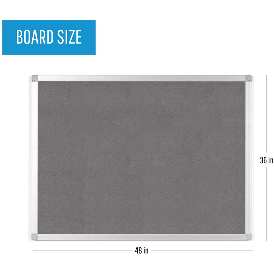 Bi-silque Ayda Fabric 36"W Bulletin Board - Gray Fabric Surface - Robust, Tackable, Sleek Style - 1 Each - 0.5" x 36