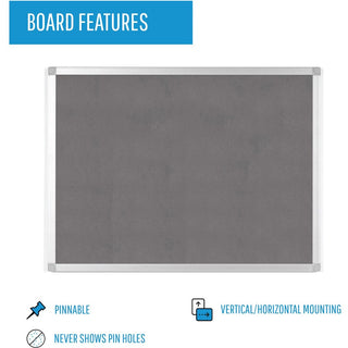 Bi-silque Ayda Fabric 36"W Bulletin Board - Gray Fabric Surface - Robust, Tackable, Sleek Style - 1 Each - 0.5" x 36