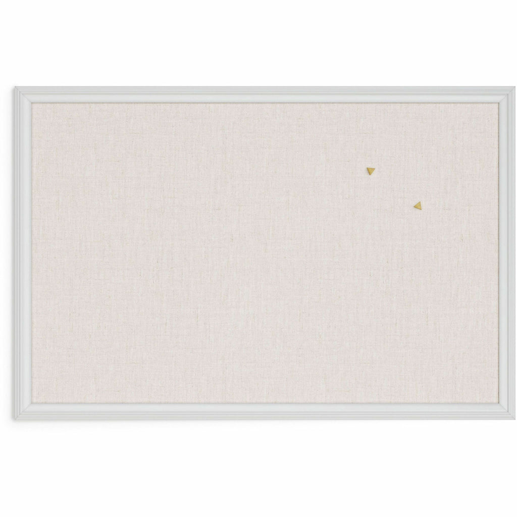 Linen Bulletin Board with Decor Frame, 30 x 20, Tan Surface, White Wood Frame