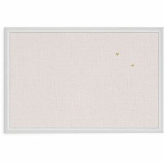 Linen Bulletin Board with Decor Frame, 30 x 20, Tan Surface, White Wood Frame