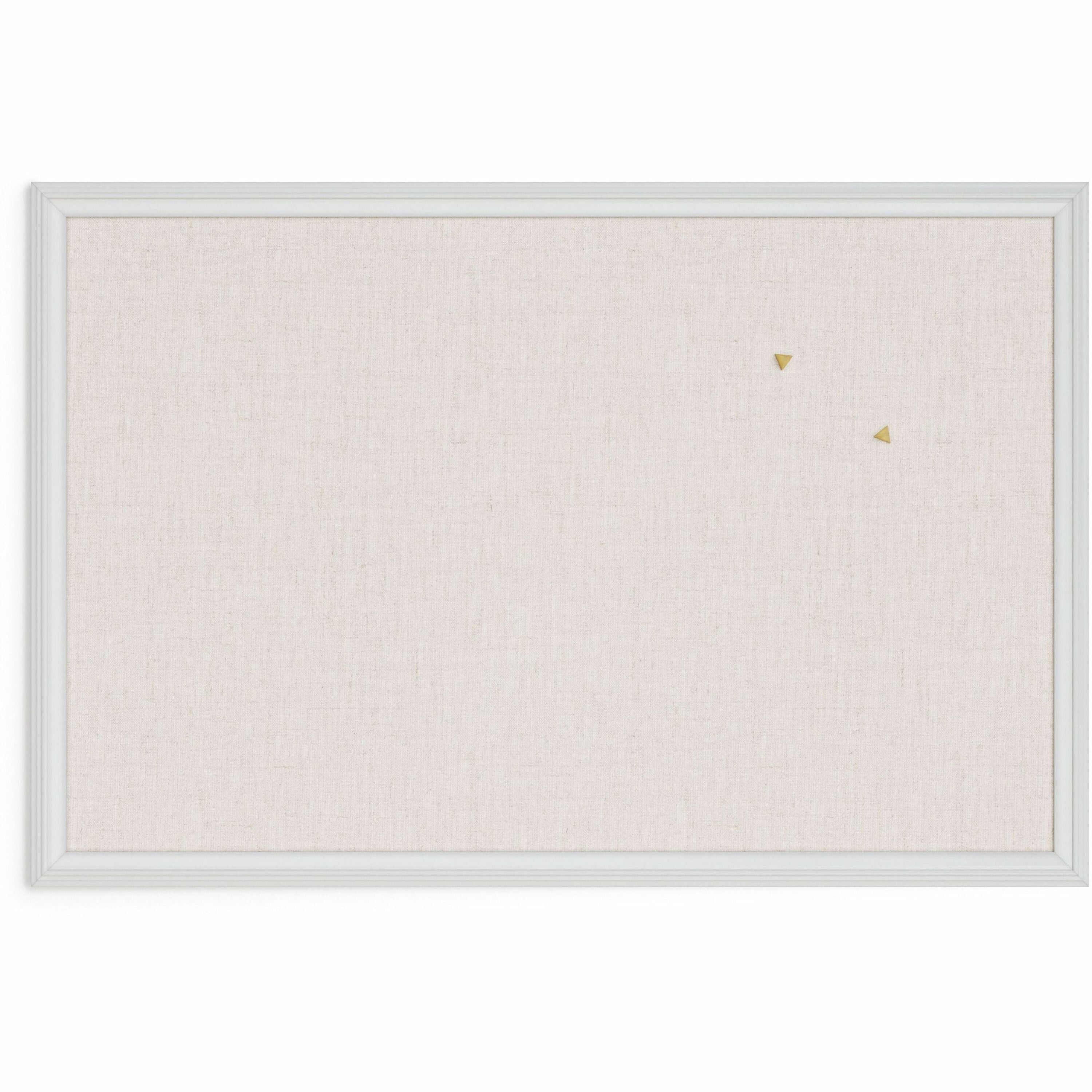 Linen Bulletin Board with Decor Frame, 30 x 20, Tan Surface, White Wood Frame