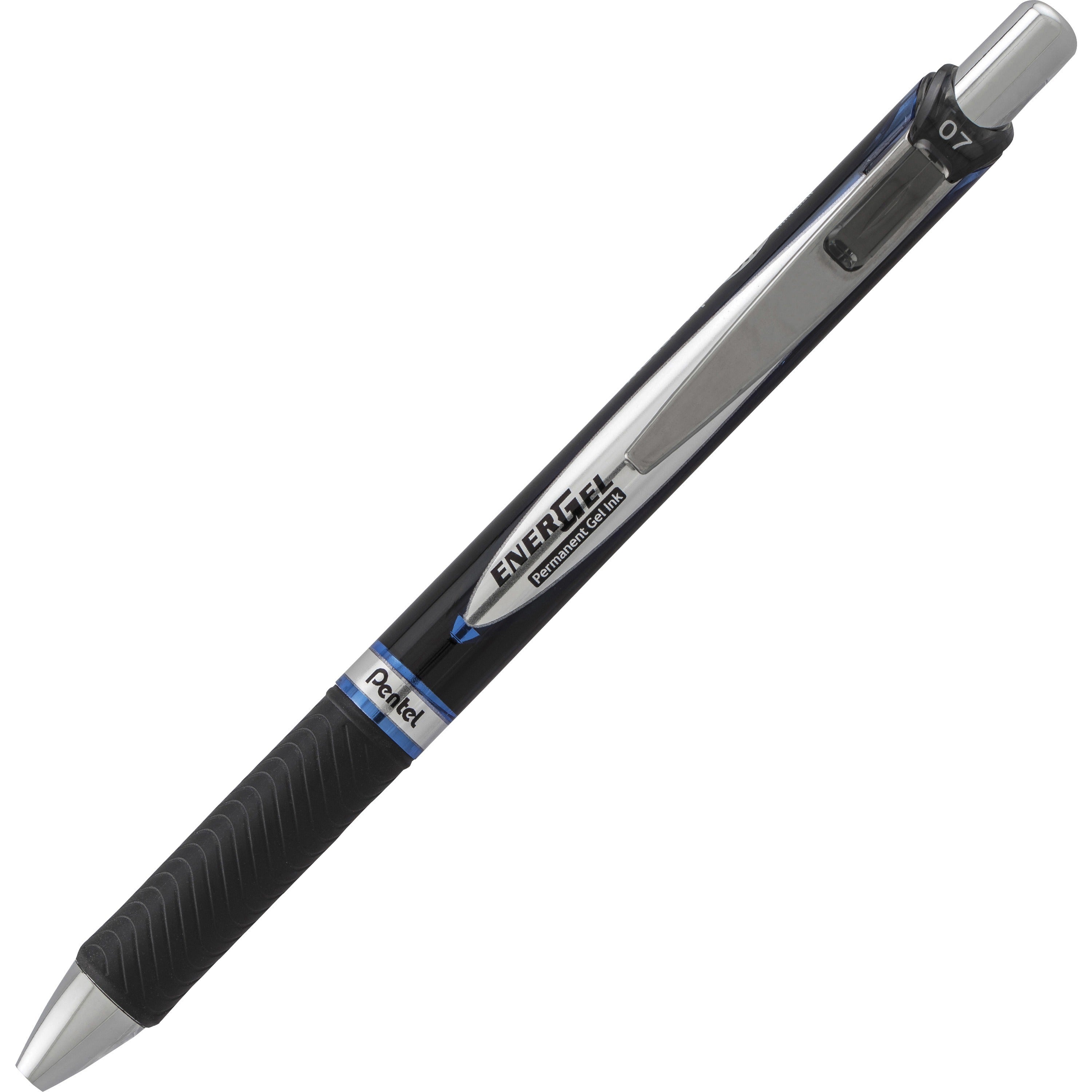 EnerGel PRO Permanent Ink Hybrid Gel Pen, Retractable, Medium 0.7 mm, Blue Ink, Black Barrel
