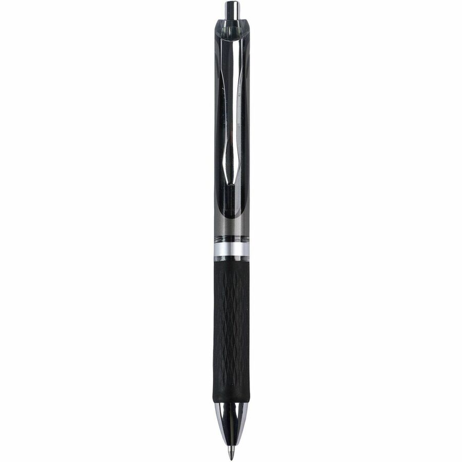 Integra Retractable Gel Ink Pen - Medium Pen Point - 0.7 mm Pen Point Size - Retractable - Black Gel-based Ink - Black Barrel - Metal Tip - 1 Dozen