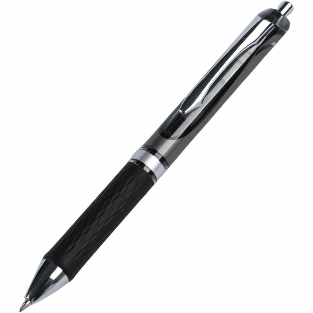 Integra Retractable Gel Ink Pen - Medium Pen Point - 0.7 mm Pen Point Size - Retractable - Black Gel-based Ink - Black Barrel - Metal Tip - 1 Dozen