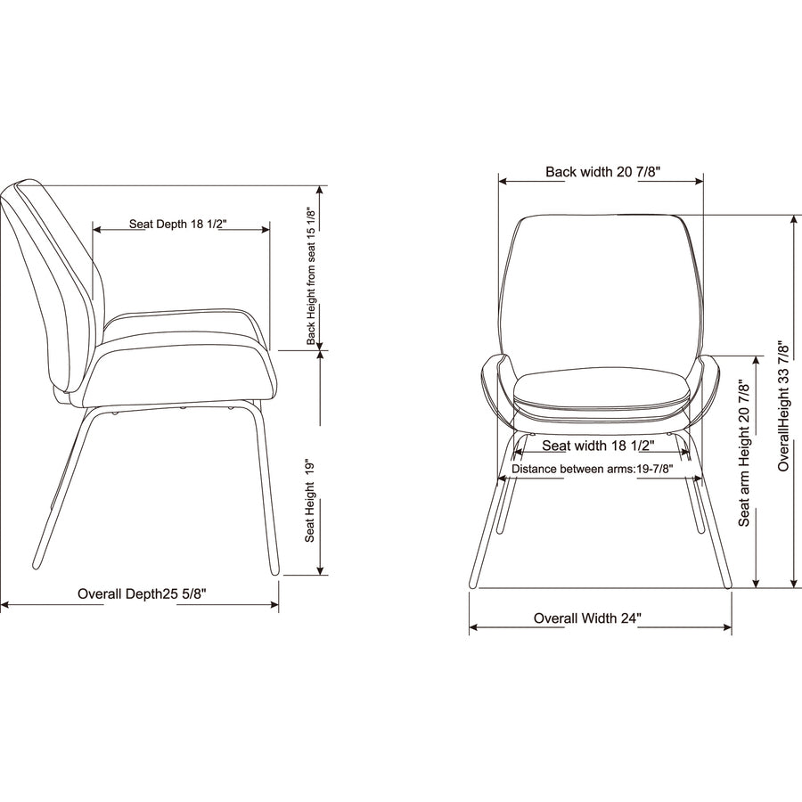 Lorell U-Shaped Seat Guest Chair - Bonded Leather Seat - Bonded Leather Back - Black - 1 Each