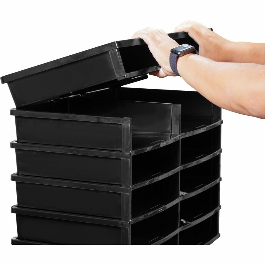 Storex Quick Stack 6-sorter Organizer - 500 x Sheet - 6 Compartment(s) - Compartment Size 8.75" x 11.50" x 2" - 8.7" Height x 13.6" Width20.5" Length - Black - Plastic - 1 Each