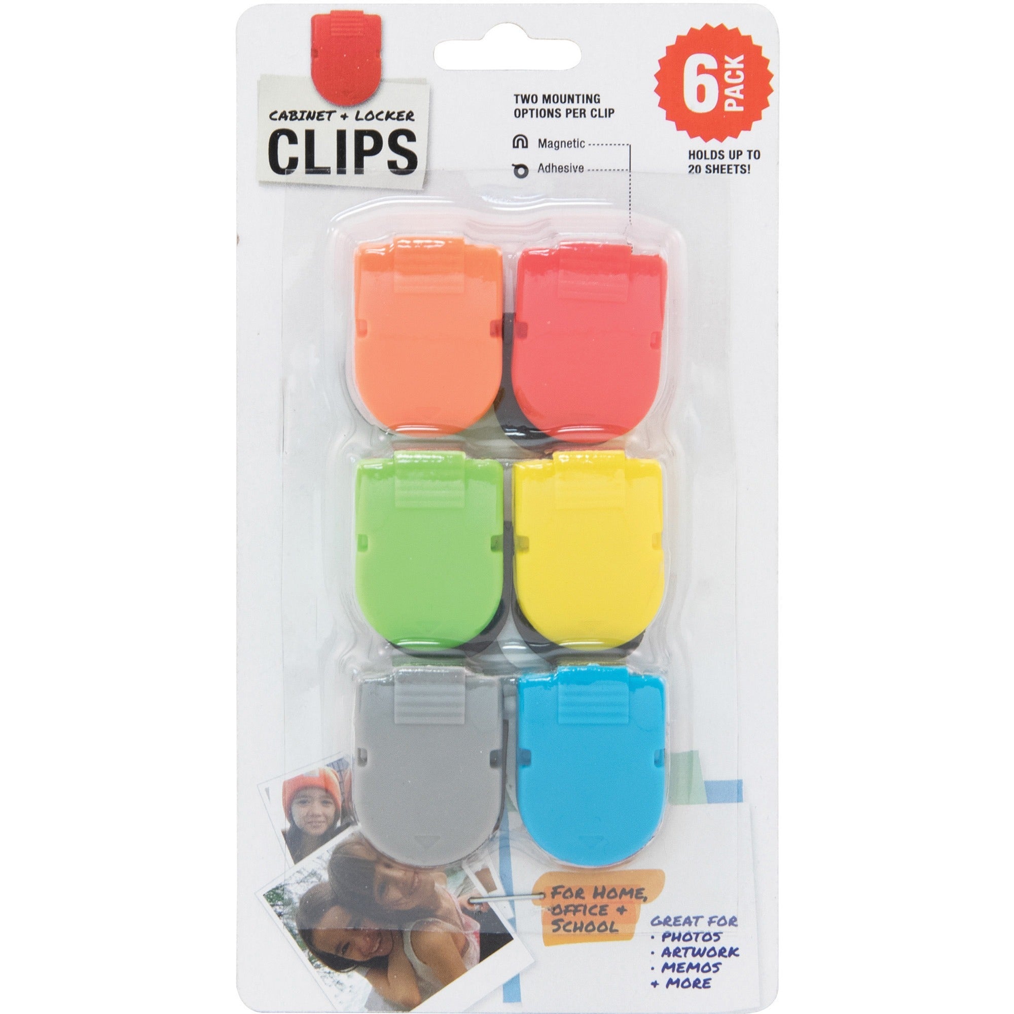 advantus-magnetic-cabinet-locker-clip-1-length-x-05-width-40-sheet-capacity-for-notes-photo-memo-message-magnetic-self-adhesive-6-pack-assorted-ceramic-magnet_avt97526 - 1